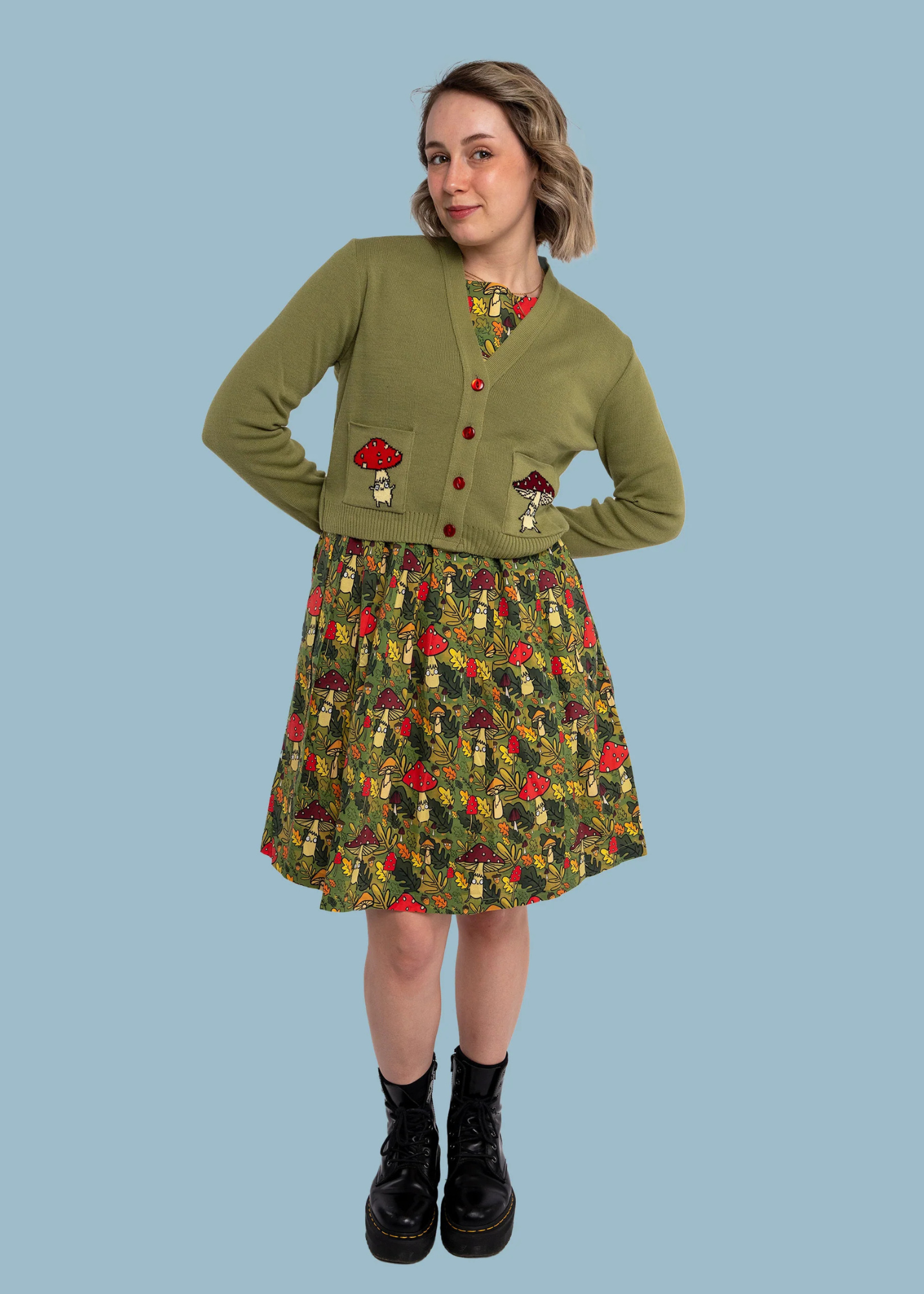 Run & Fly X Katie Abey - Mushroom Bois V-Neck Cropped Cardigan