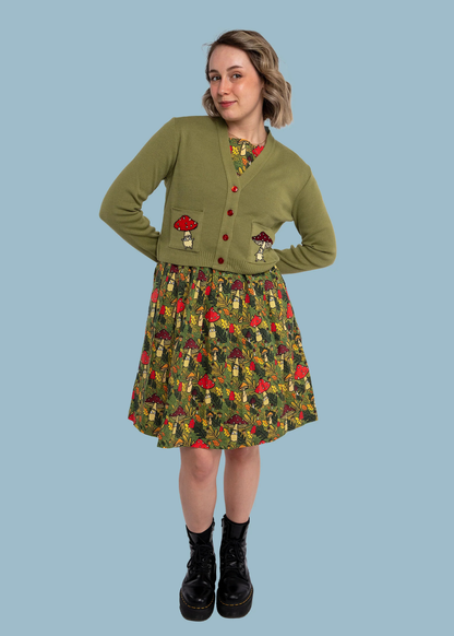 Run & Fly X Katie Abey - Mushroom Bois V-Neck Cropped Cardigan