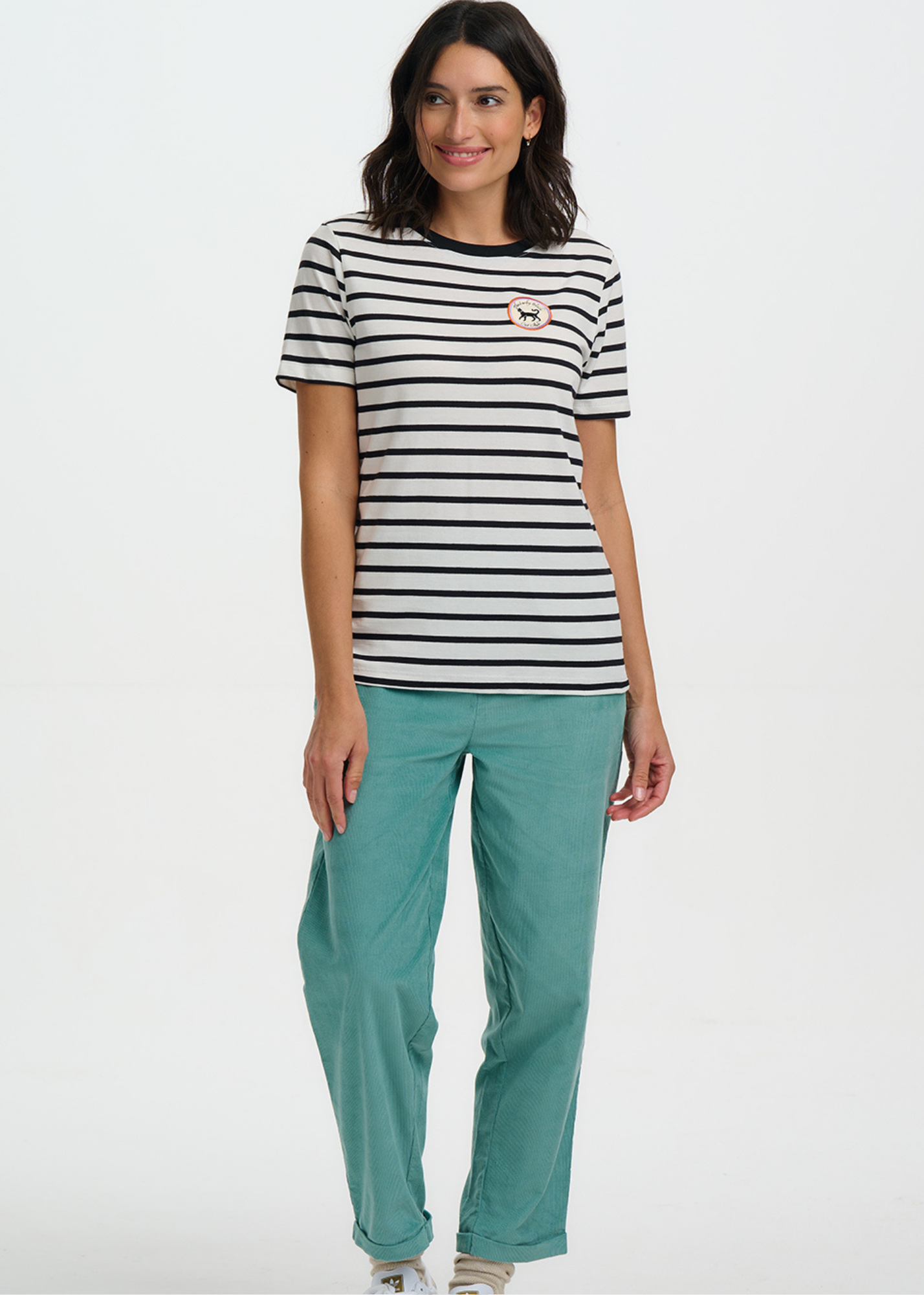 Sugarhill Brighton - Maggie Black & White Stripe Lucky Cat T-Shirt