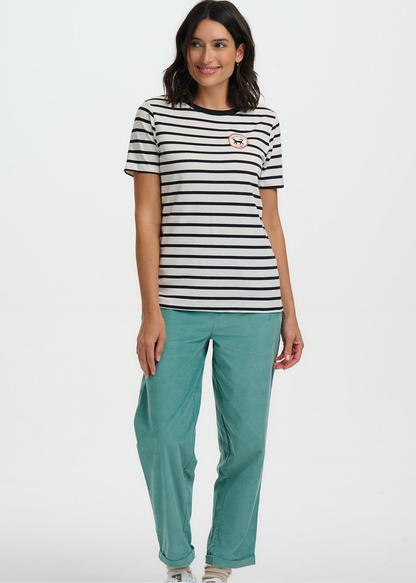 Sugarhill Brighton - Maggie Black & White Stripe Lucky Cat T-Shirt