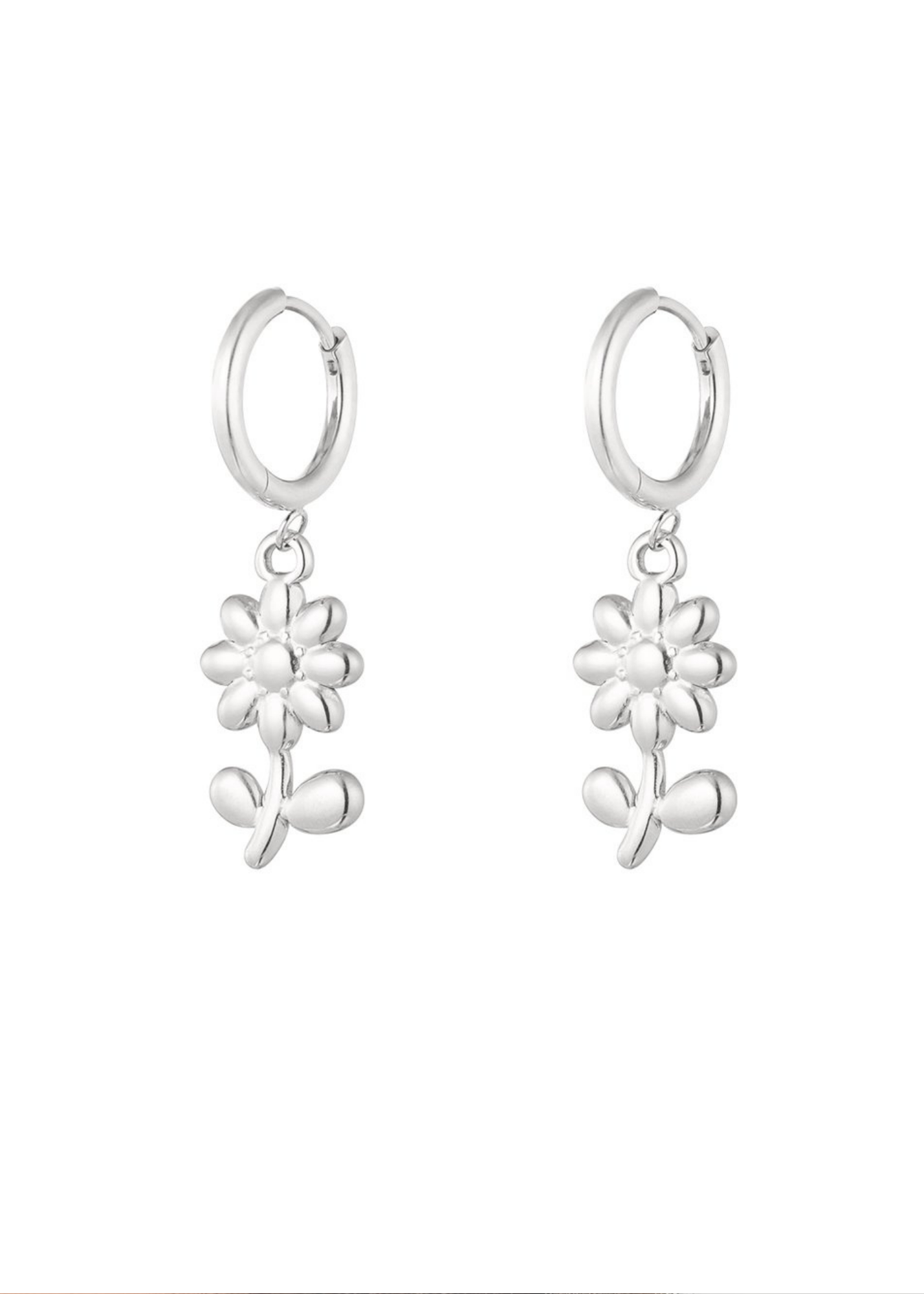 The Edit - Flower Charm Drop Earrings in Silver