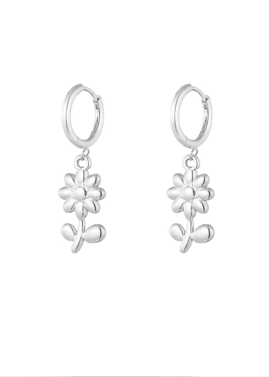 The Edit - Flower Charm Drop Earrings in Silver