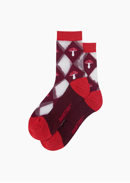 Sock Talk - Burgundy Toadstool Sheer Diamond Socks