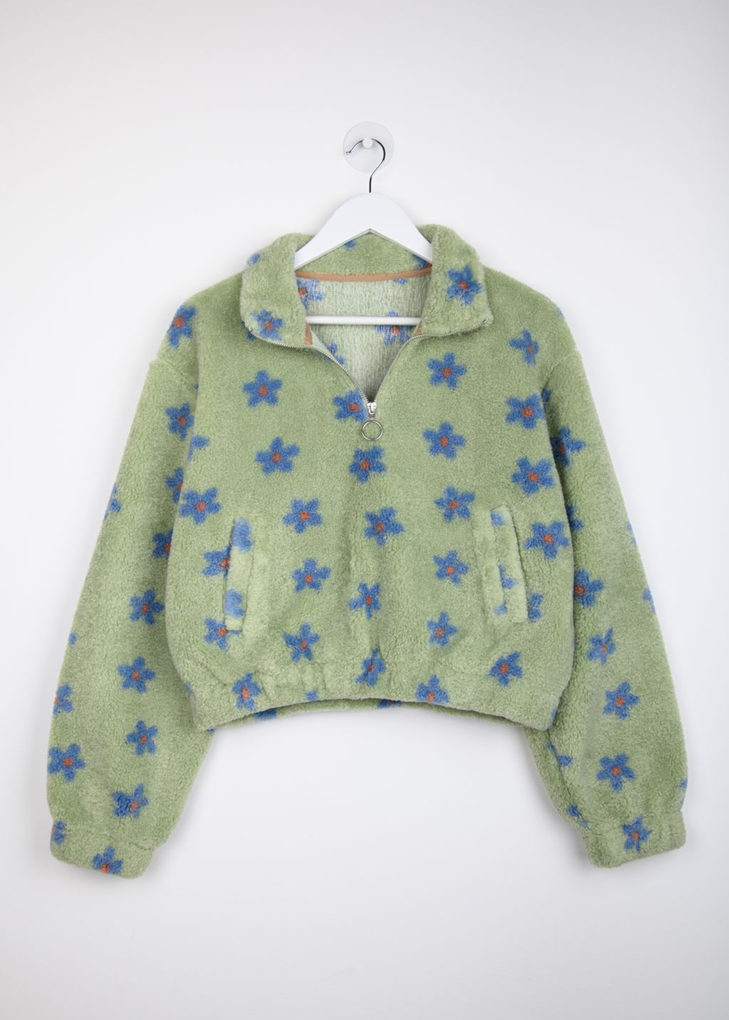 24COLOURS - Green & Blue Flower Half-Zip Fleece