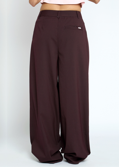 Daisy Street - Thornthread Burgundy Pinstripe Wrap Trousers