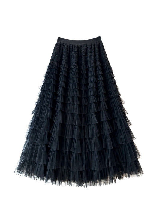 The Edit - Black Ruffle Tulle Mesh Skirt