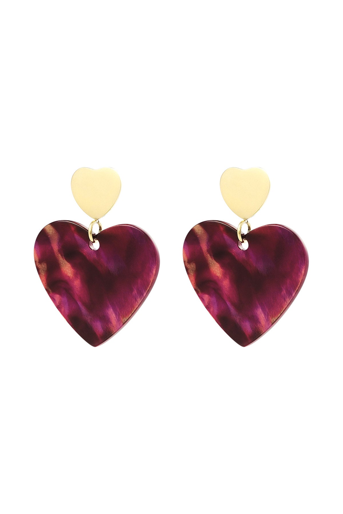 Thunder Egg - Double Heart Earrings in Gold and Red
