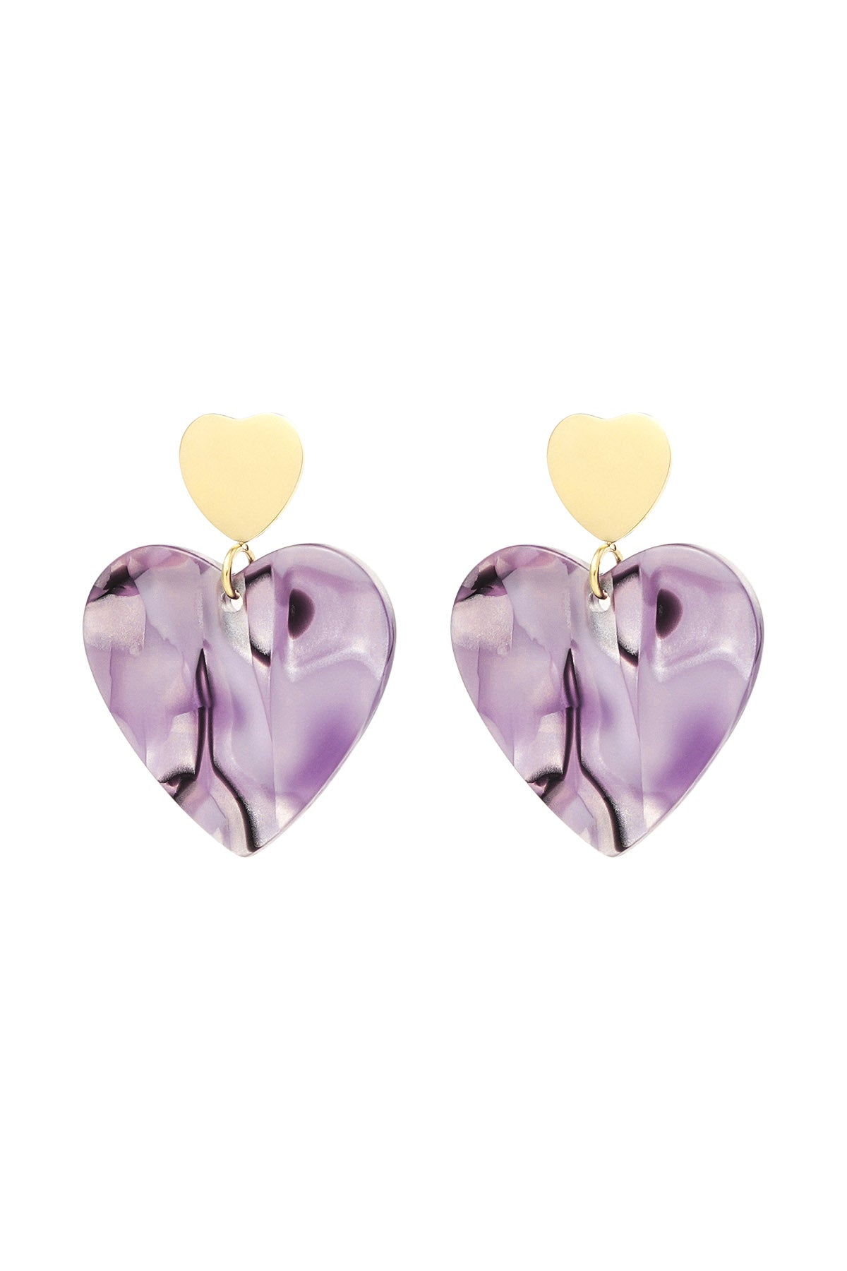 Thunder Egg - Double Heart Earrings in Gold and Purple