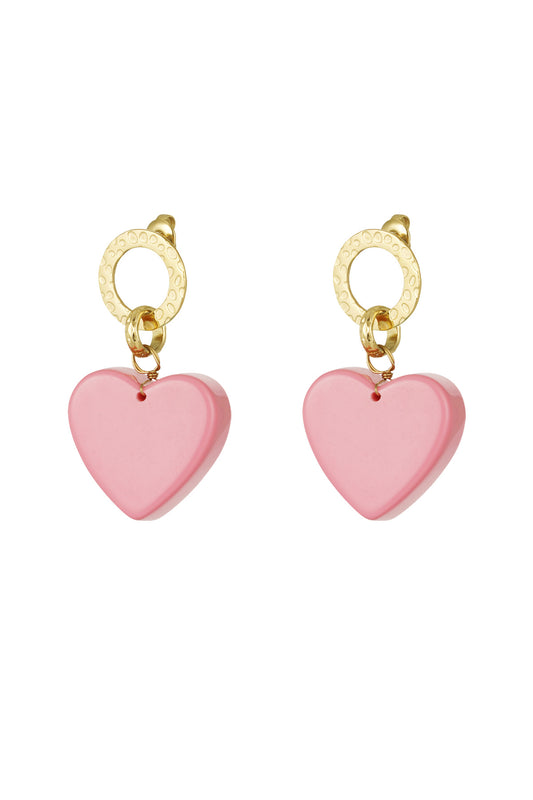 Thunder Egg -  Chunky Pink Heart Charm Earrings