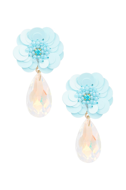 The Edit -  Blue Flower Earrings with Crystal Drop