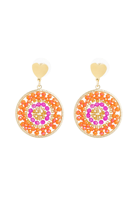 The Edit -  Pink & Orange Beaded Circle Earrings