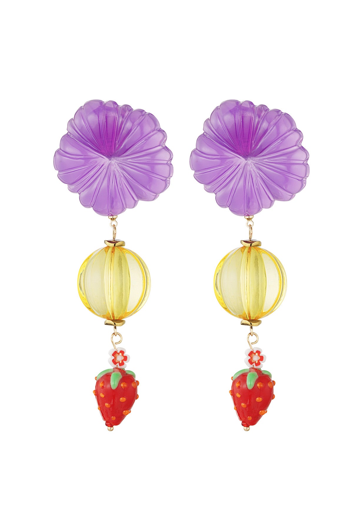 The Edit - Statement Strawberry Flower Earrings in Red & Purple