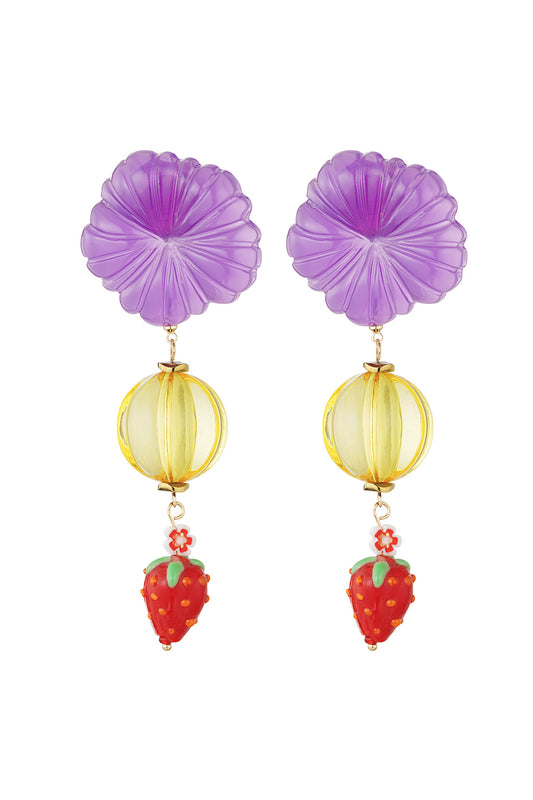Thunder Egg - Statement Strawberry Flower Earrings in Red & Purple