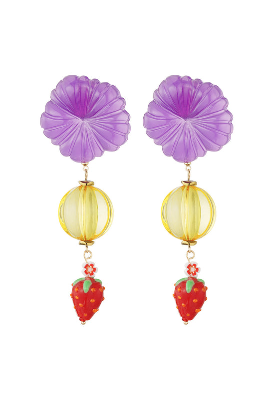 The Edit - Statement Strawberry Flower Earrings in Red & Purple