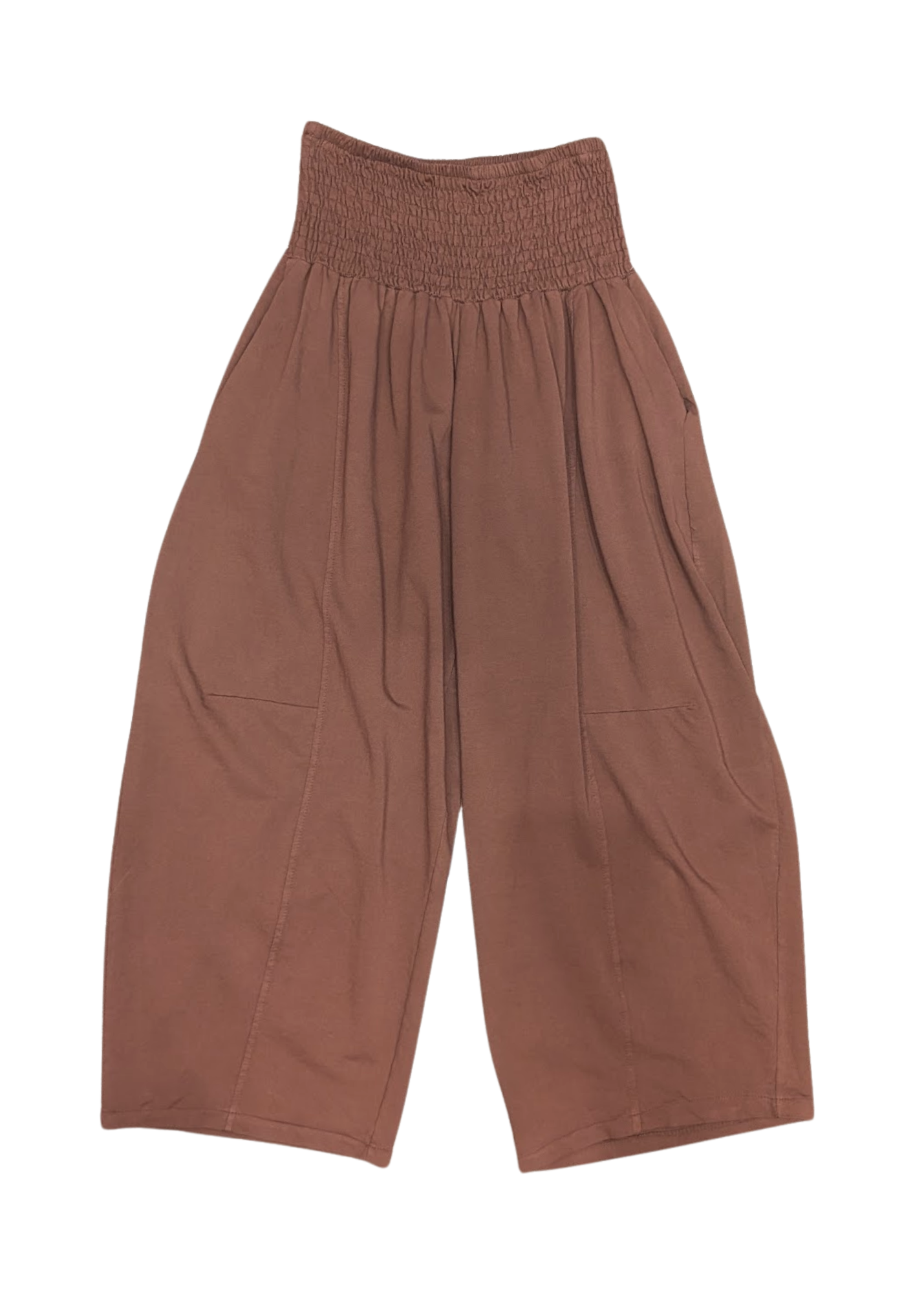 The Edit - Shirred Jersey Cocoon Trousers in Burnt Orange