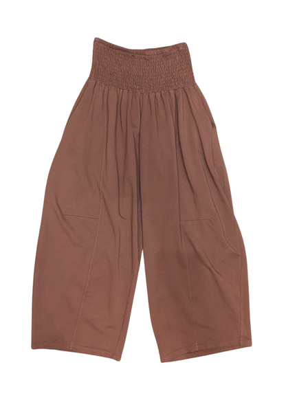 The Edit - Shirred Jersey Cocoon Trousers in Burnt Orange