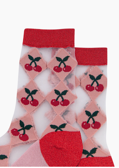 Sock Talk - Pink Cherry Sheer Diamond Socks