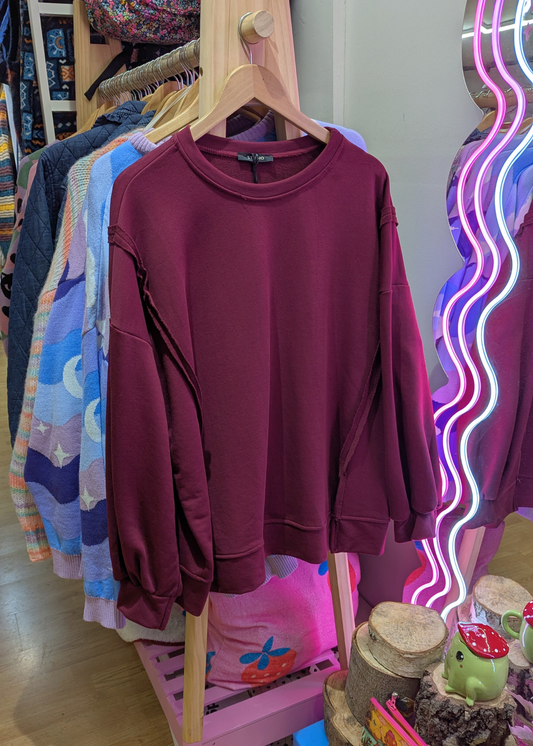 The Edit - Oversized Burgundy Exposed Seam Sweater