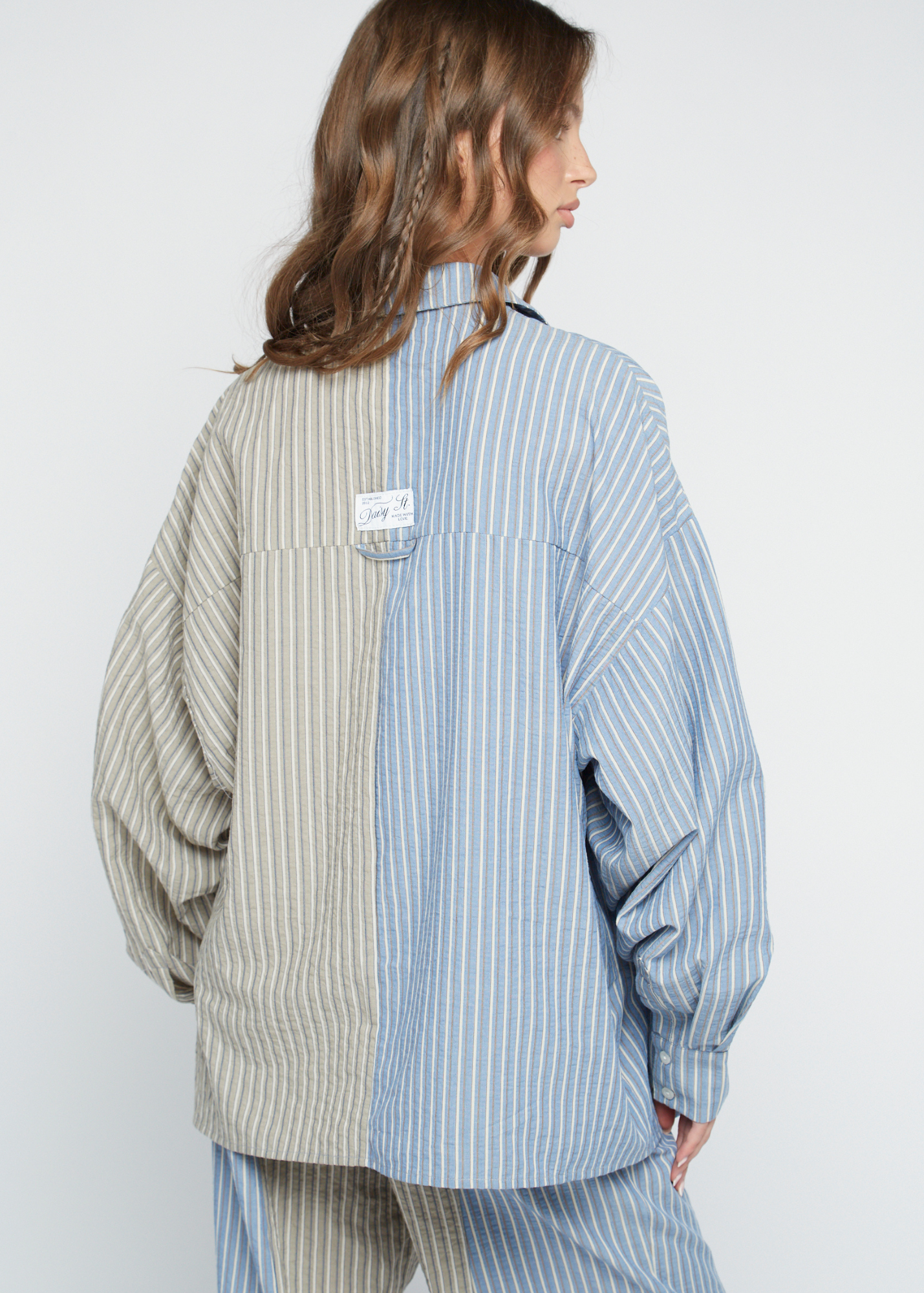 Daisy Street - Oversized Blue & Green Striped Swirl Shirt