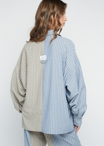 Daisy Street - Oversized Blue & Green Striped Swirl Shirt