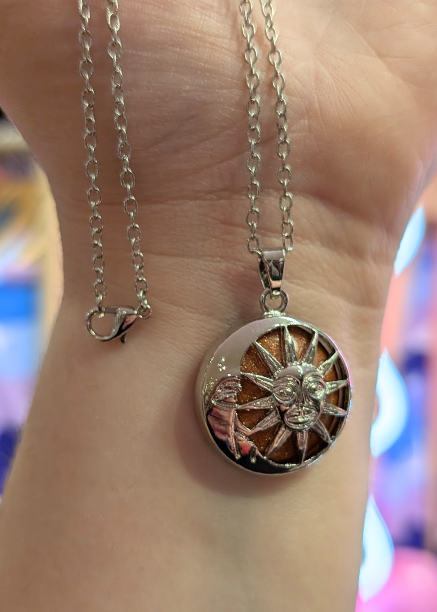 The Edit - Sun & Moon Agate Pendant in Goldstone