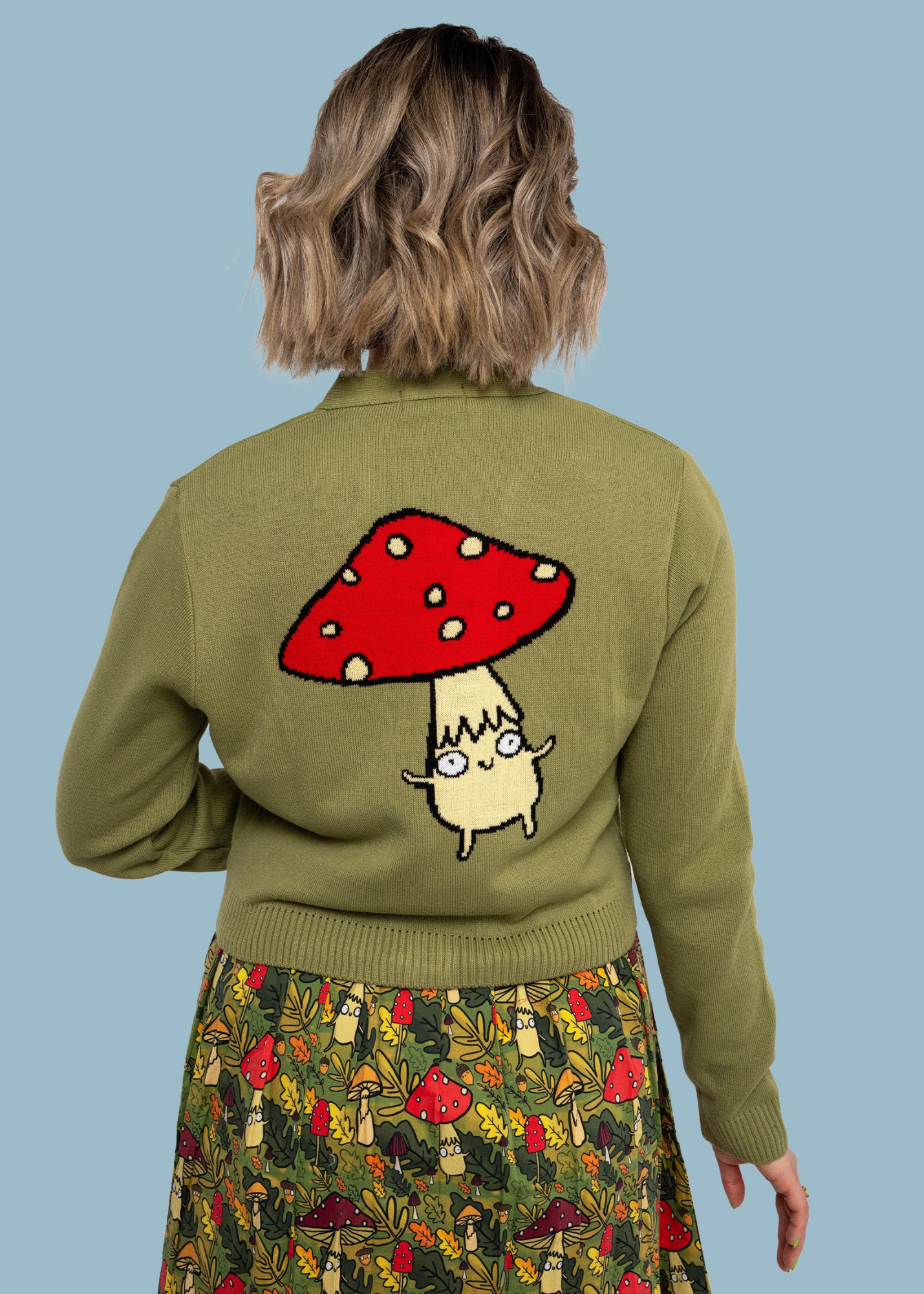 Run & Fly X Katie Abey - Mushroom Bois V-Neck Cropped Cardigan