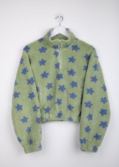 24COLOURS - Green & Blue Flower Half-Zip Fleece