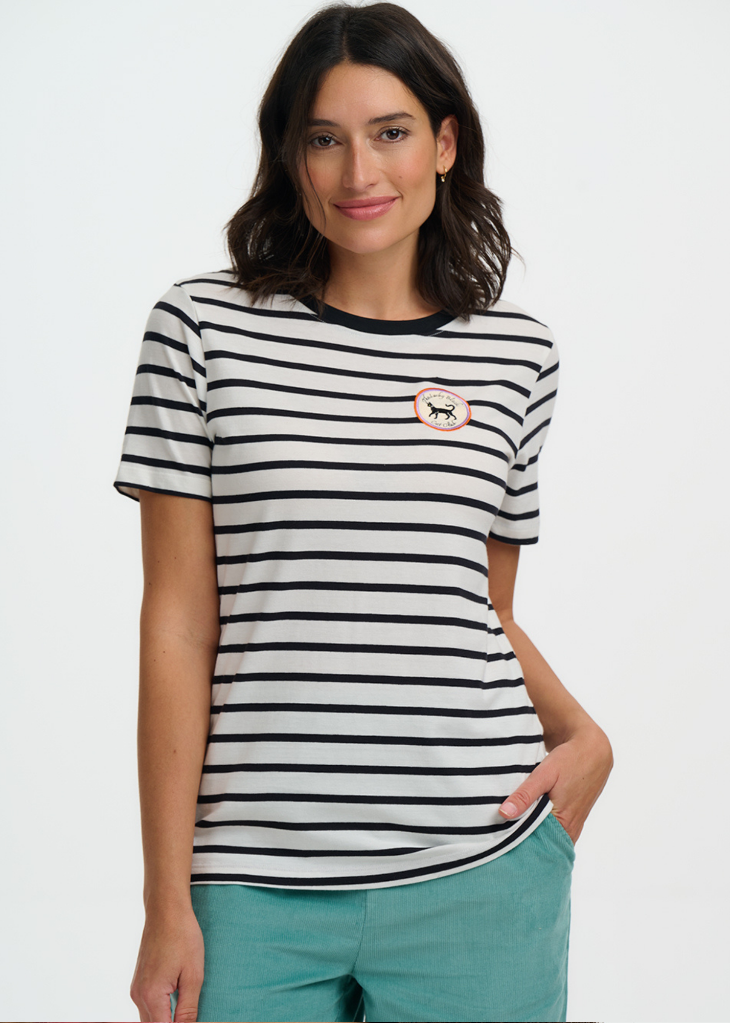 Sugarhill Brighton - Maggie Black & White Stripe Lucky Cat T-Shirt