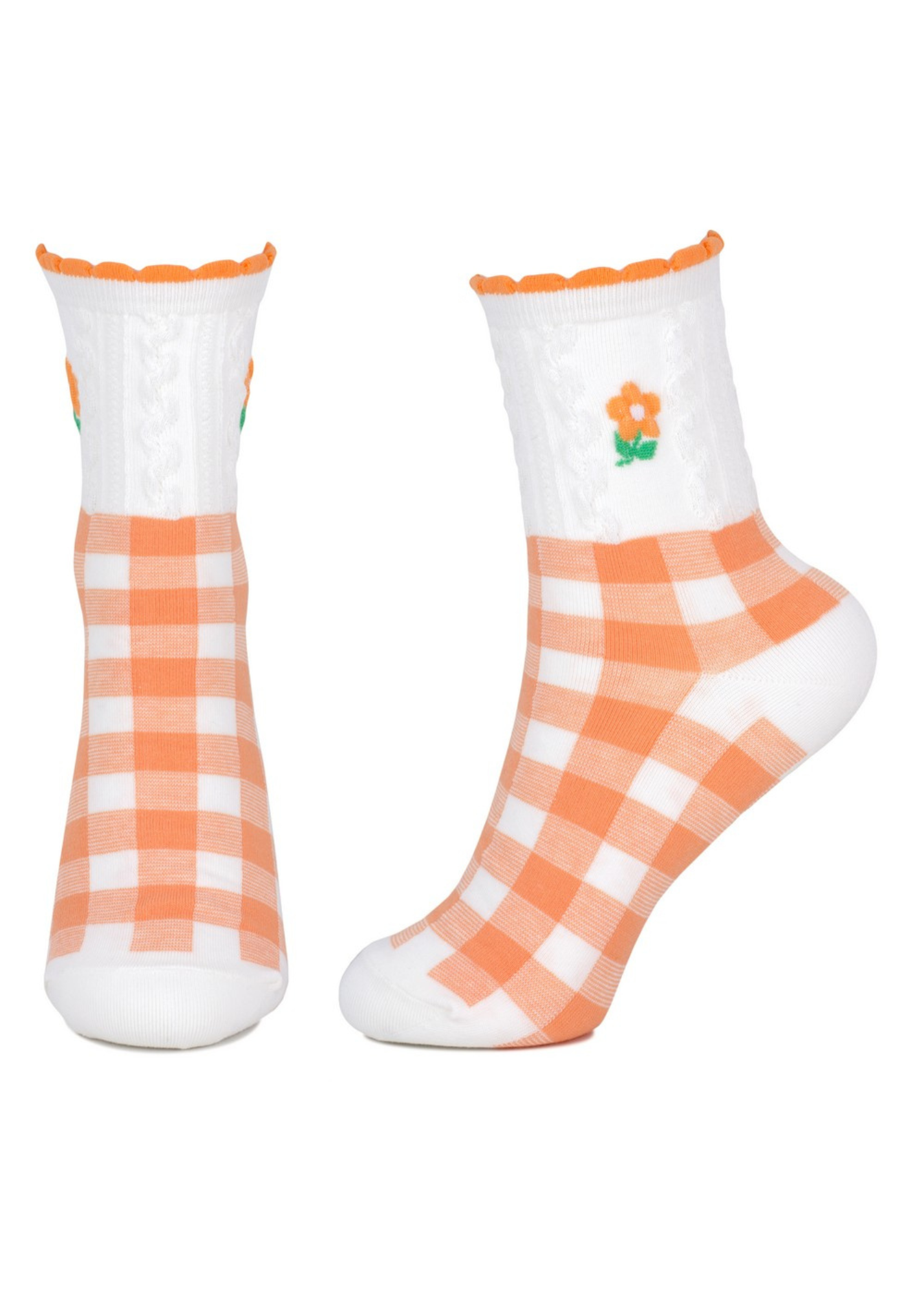 Joe Cool - Orange Gingham Flower Socks