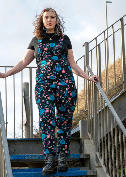 Rebel Romance - Floral Jellyfish Stretch Dungarees