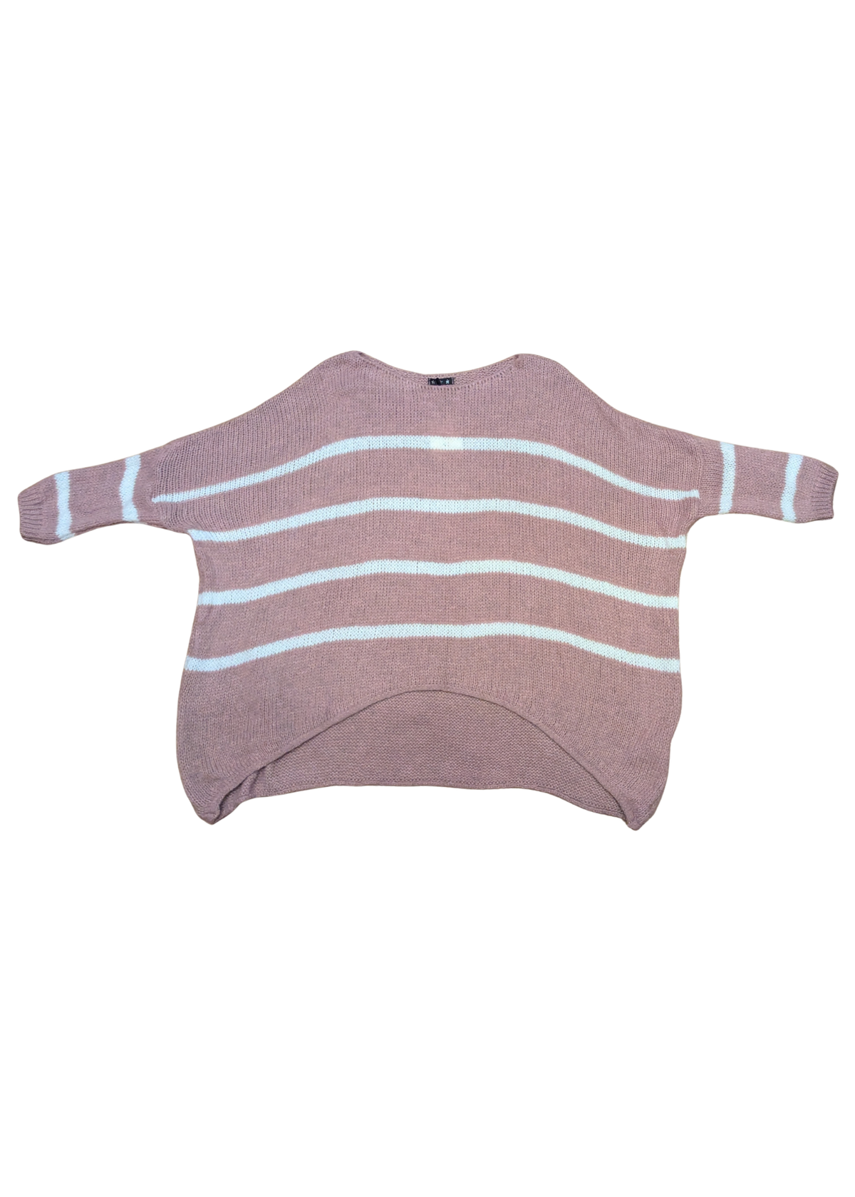 The Edit - Mauve and White Stripe ¾ Sleeve Jumper