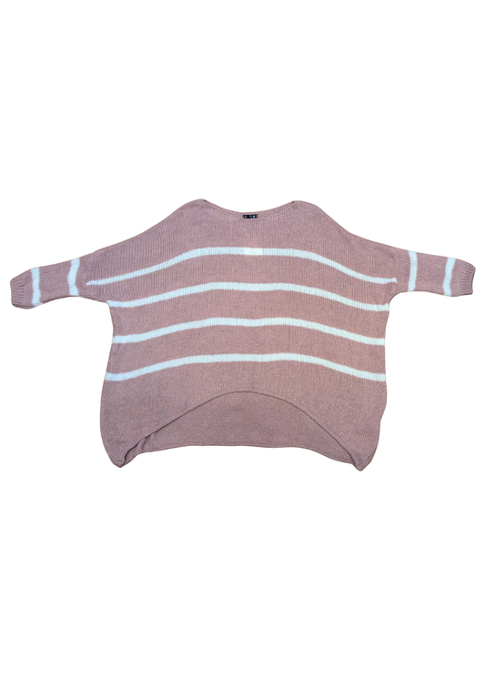 The Edit - Mauve and White Stripe ¾ Sleeve Jumper