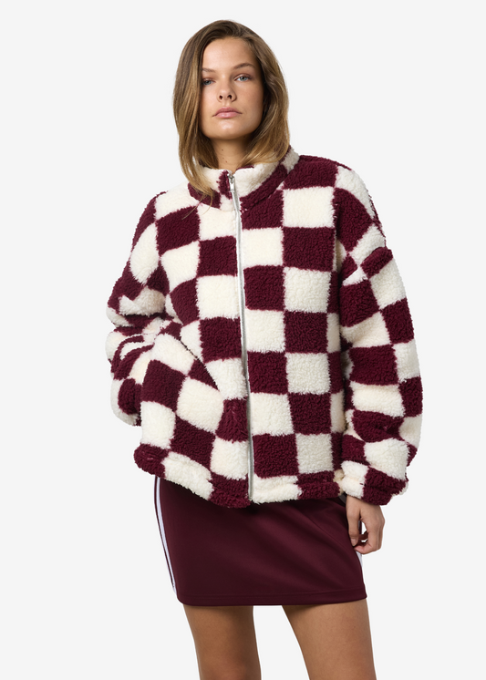 Noisy May - White and Burgundy Checkerboard Fleece