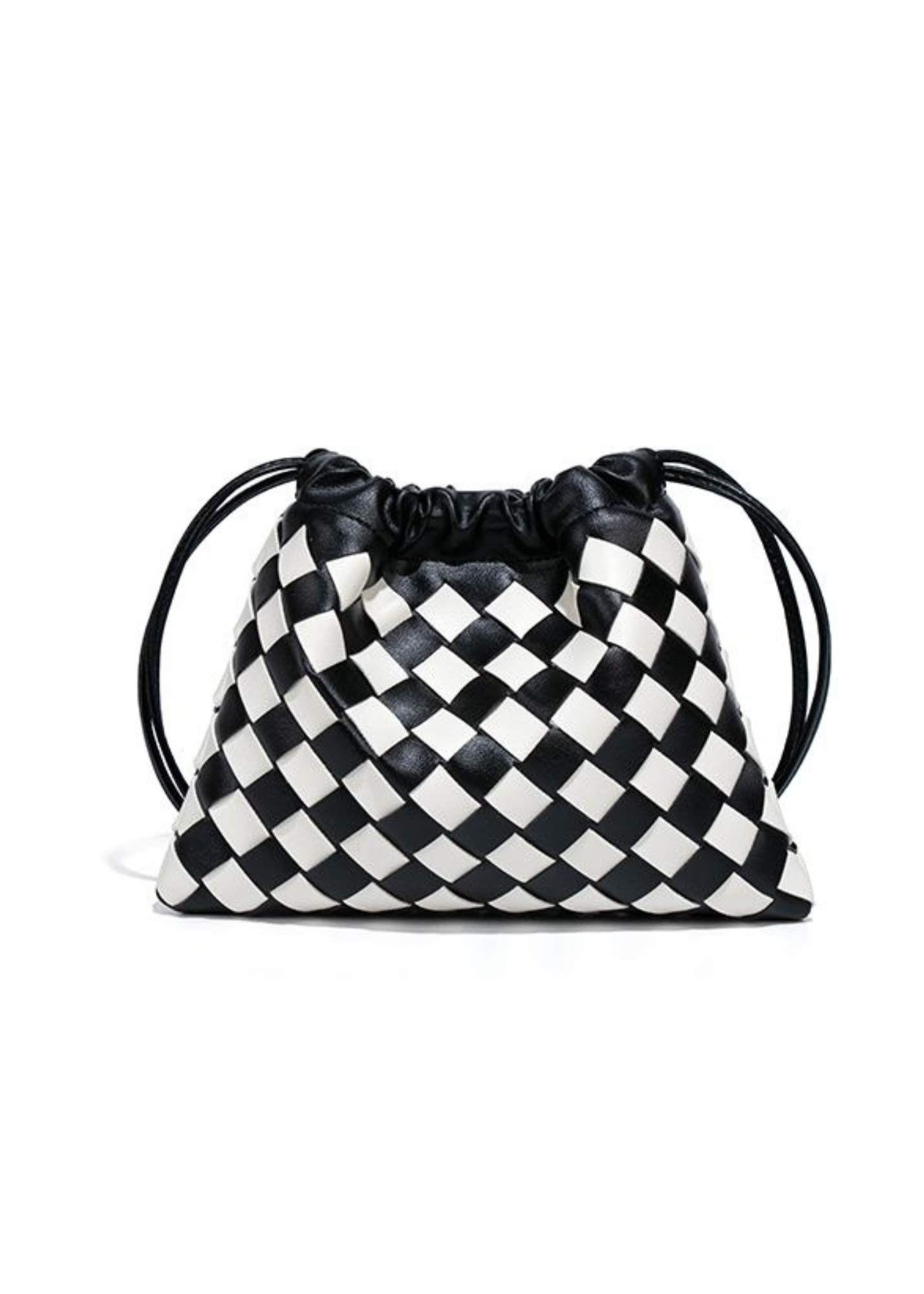 The Edit - Black & White Woven Check Drawstring Pouch Bag