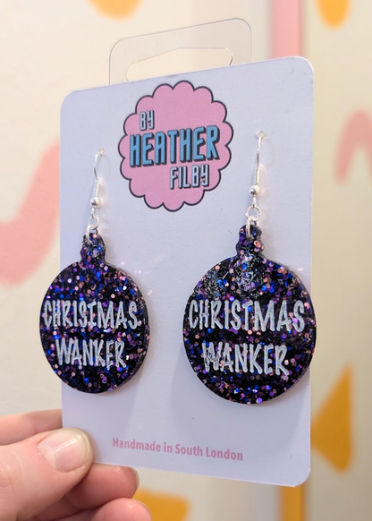 By Heather Filby - Christmas W*nker Earrings in Purple Glitter