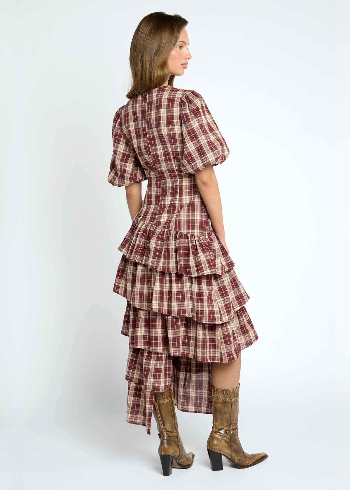 Daisy Street -Thalia Red Check Asymmetrical Dress