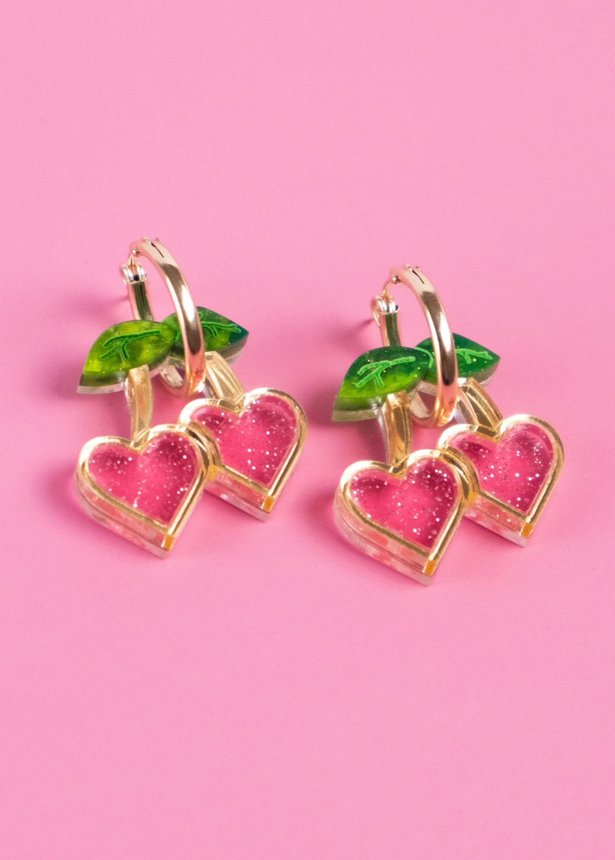Cuteryko - Pink Cherry Heart Hoop Earrings