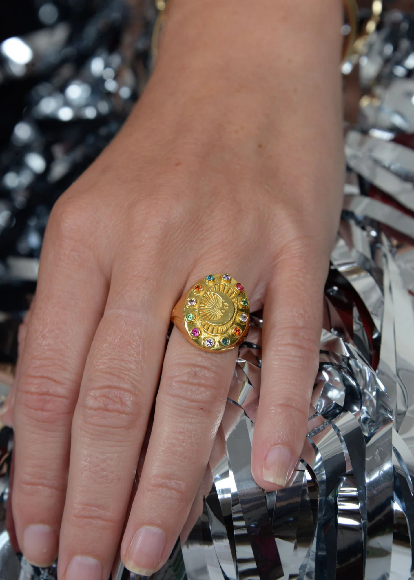 My Doris - Rainbow Stone Moon Face Ring
