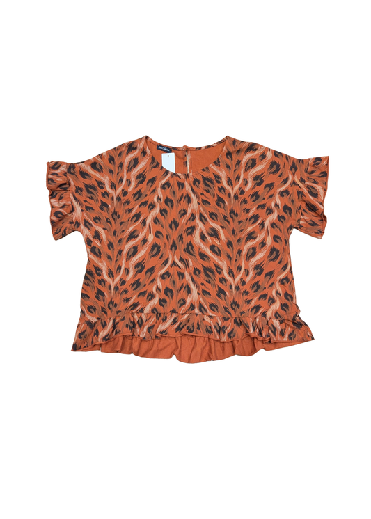 The Edit - Orange Big Cat Print Jersey Frill Top
