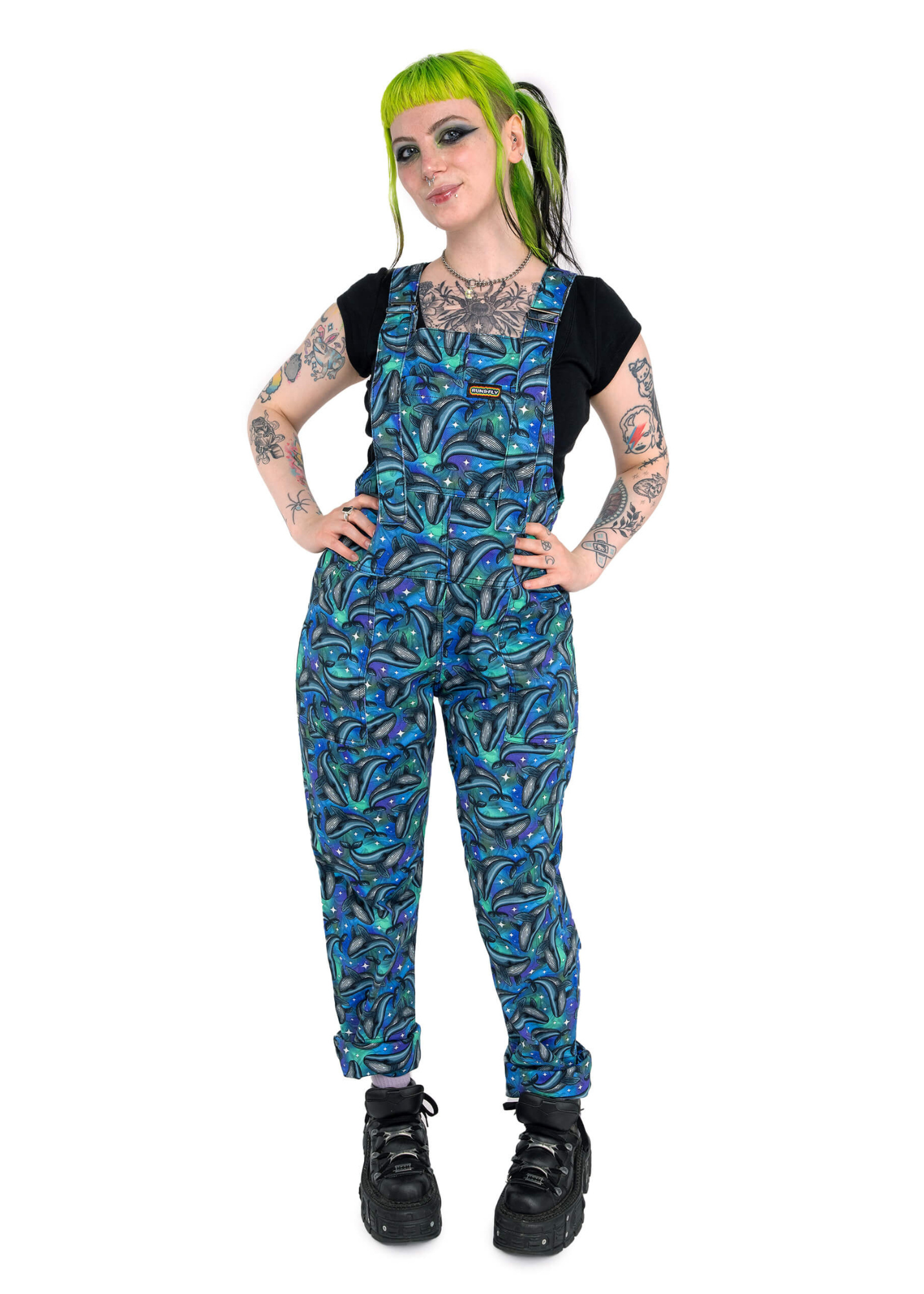 Run & Fly - Infinity Whales Stretch Twill Dungarees