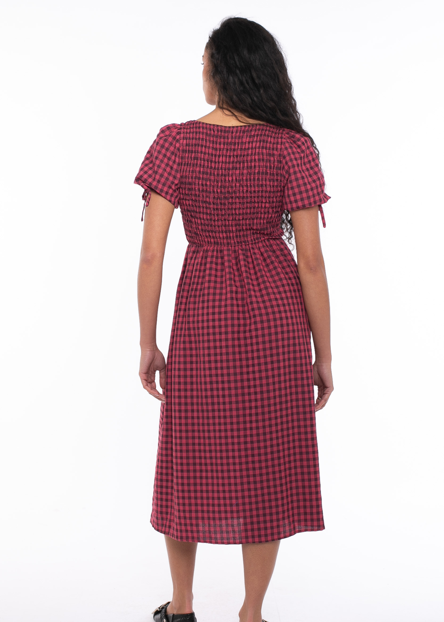 Daisy Street - Raspberry Gingham Tie Front Midaxi Dress