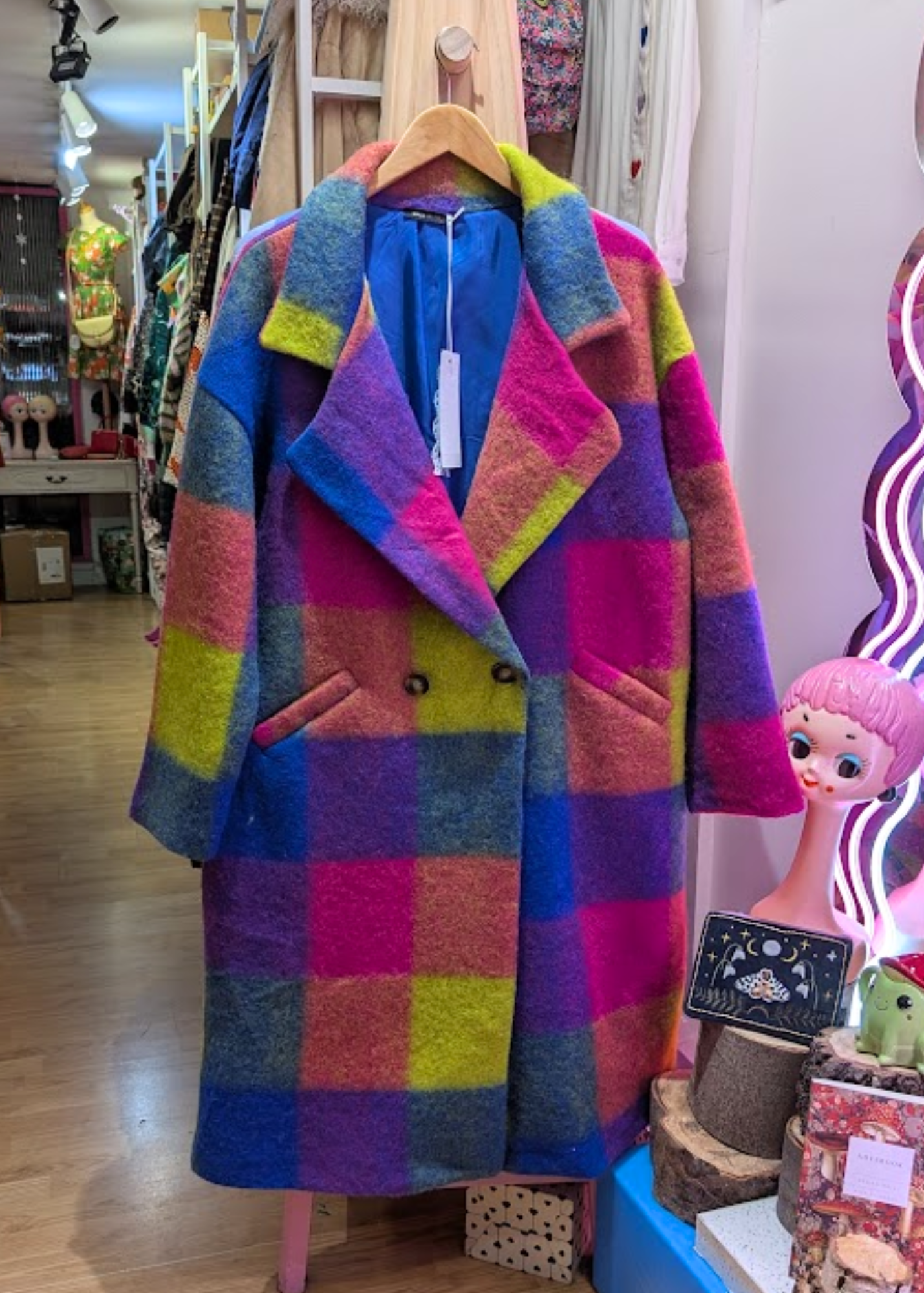 The Edit - Oversized Green, Teal & Pink Checked Coat