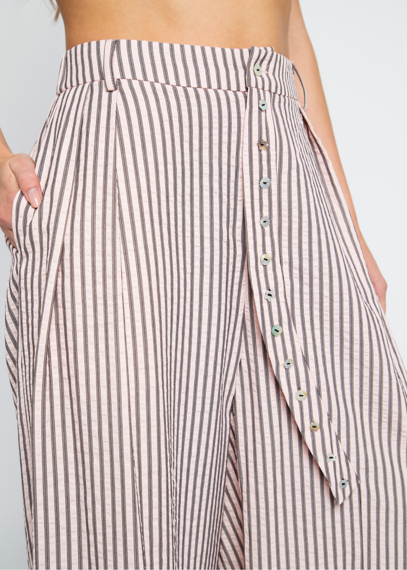 Daisy Street - Ramona Pink Stripe Trousers with Asymmetric Button Detail