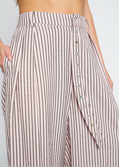 Daisy Street - Ramona Pink Stripe Trousers with Asymmetric Button Detail
