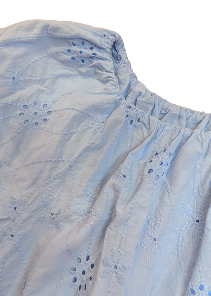 The Edit - Blue Broderie Anglaise Puff Sleeve Top