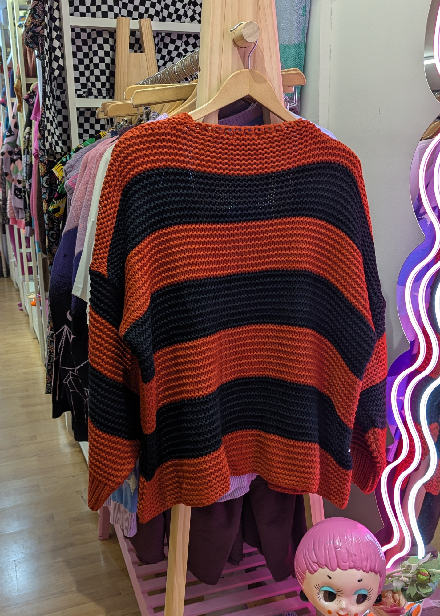 The Edit - Black & Orange Striped Knit Cardigan