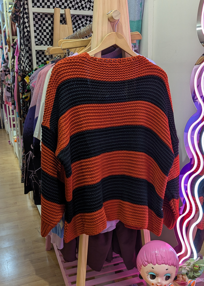 The Edit - Black & Orange Striped Knit Cardigan