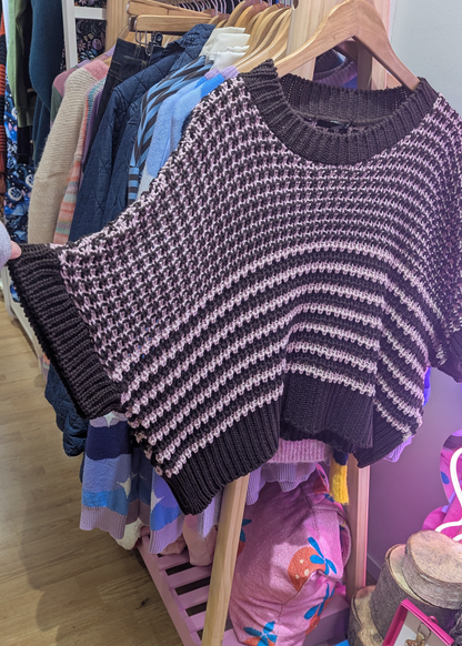 The Edit - Brown & Pink Stripe Textured Knit Top