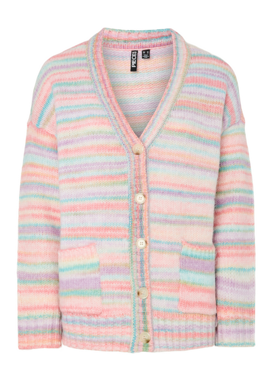 Pieces - Rainbow Stripe Knit Cardigan