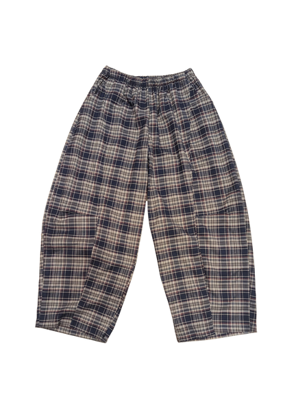 The Edit - Blue & Beige Plaid Check Barrel Trousers
